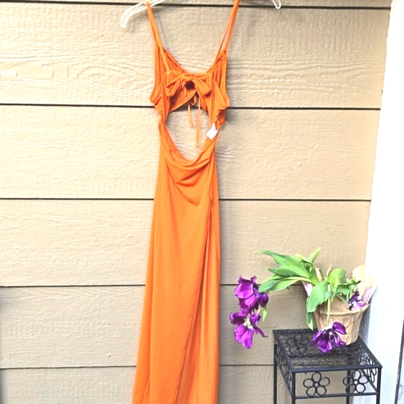 Parade silky mesh Golden Hour orange bare midriff maxi dress coverup s small - Picture 7 of 7